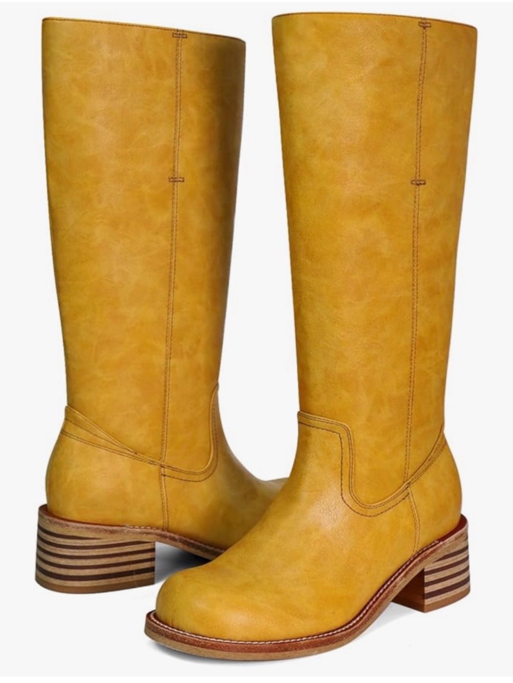 NWOB-Knee High Boots Chunky Block Heel Long Boots Square Toe Low Heel Boots - Picture 2 of 10